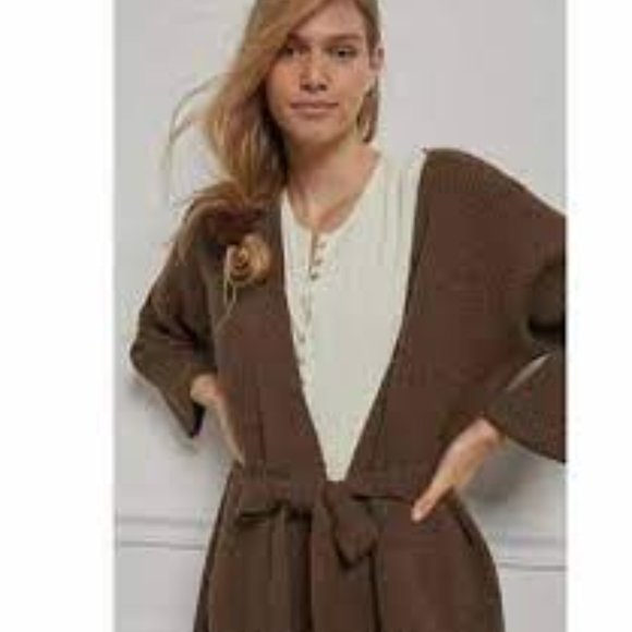 AMADI Anthropologie Long Sweater Cardigan Duster Rib Knit Brown size S - Picture 3 of 13
